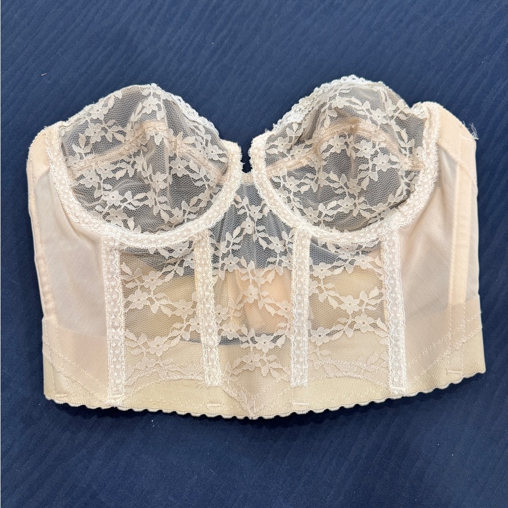 Vintage Cream Floral Lace Bustier Lingerie ~ Backless by Young Smoothie 34C